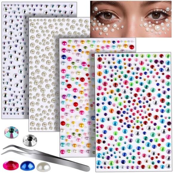 1300PCS Self-Adhesive Rhinestones and Gems for Face, Hair, Body, Eye - Picture 1 of 7